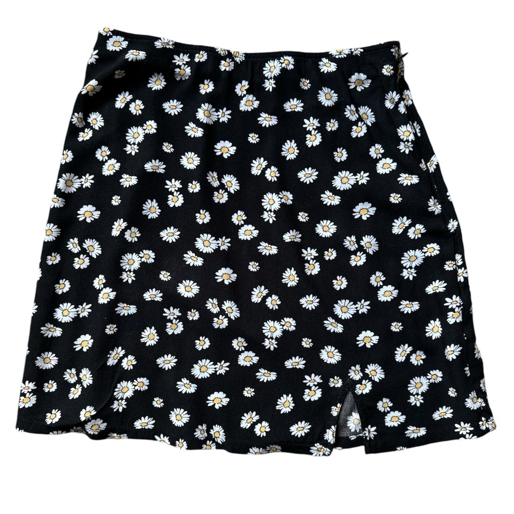 Hollister Mini Skirt Sunflower Print Slit Side Zip Black White Yellow Small